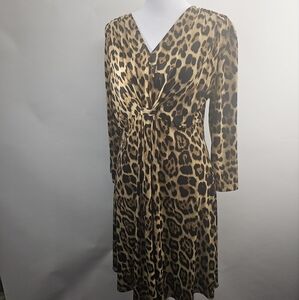 Chico size 1 (small) leapord print midi dress. Brown and black.